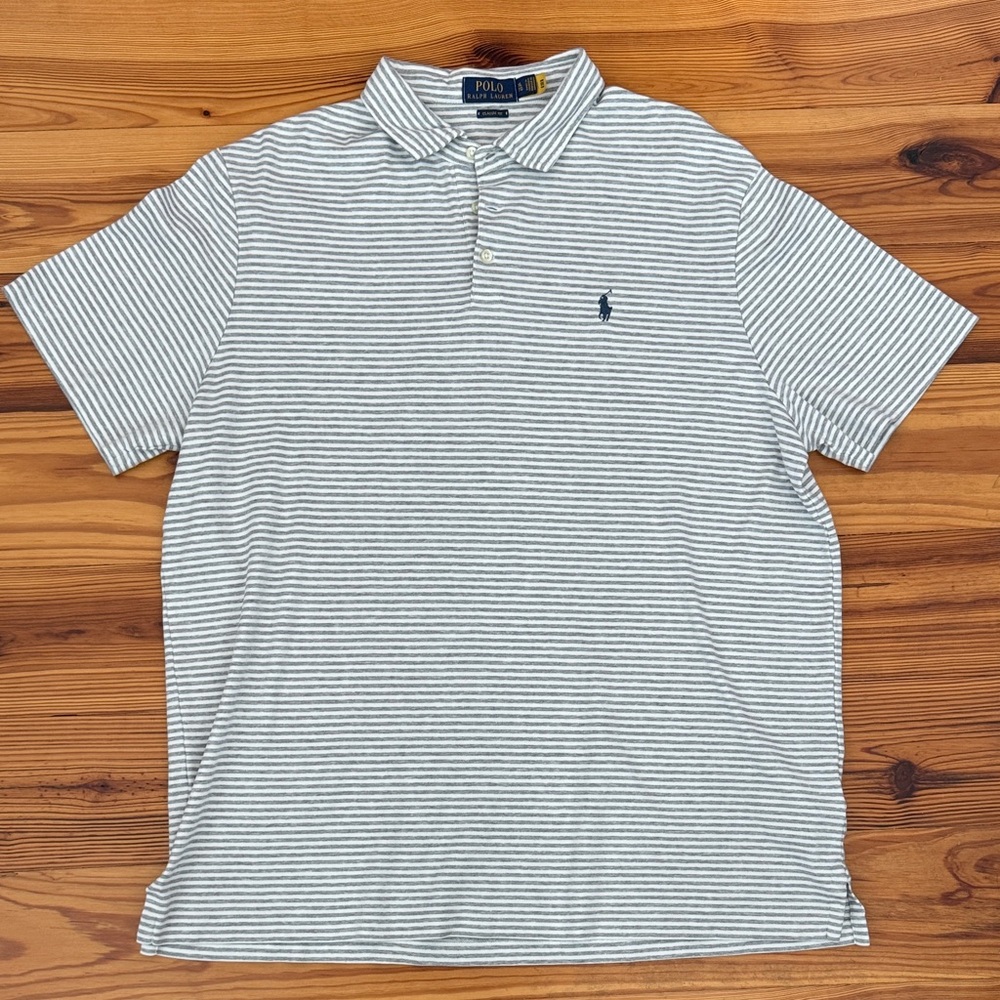 EUC Polo by Ralph Lauren White and Gray Striped Polo size XL